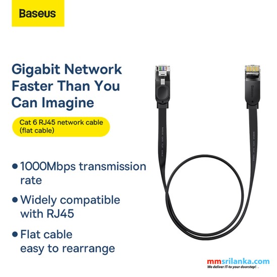 Baseus CAT 6 – 1.5m High Speed Six types of RJ45 Gigabit Network Cable (flat cable) Black
